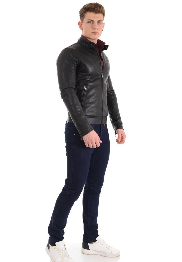 Męska Kurtka Skórzana Czarna