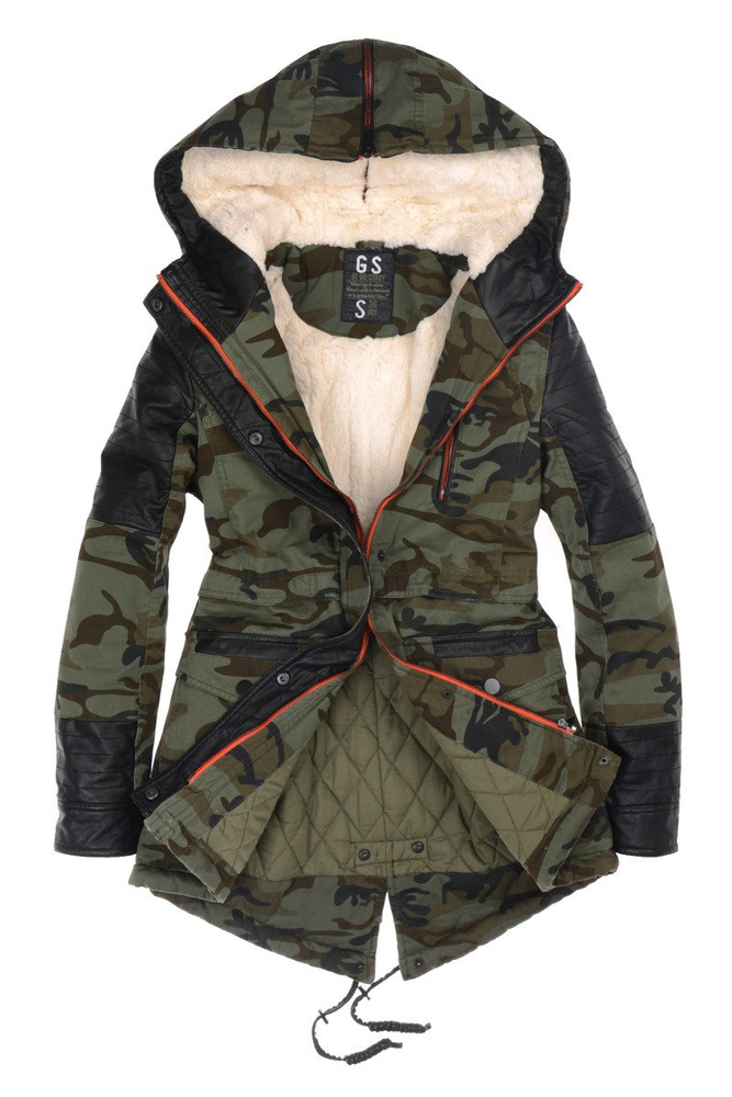 Damska Zimowa Kurtka Parka Płaszcz Moro Zielona