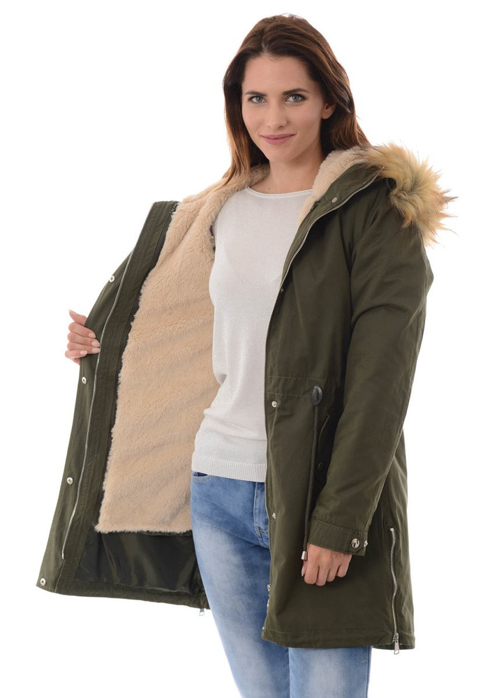 Damska Kurtka Parka Zimowa 2w1 Zielona