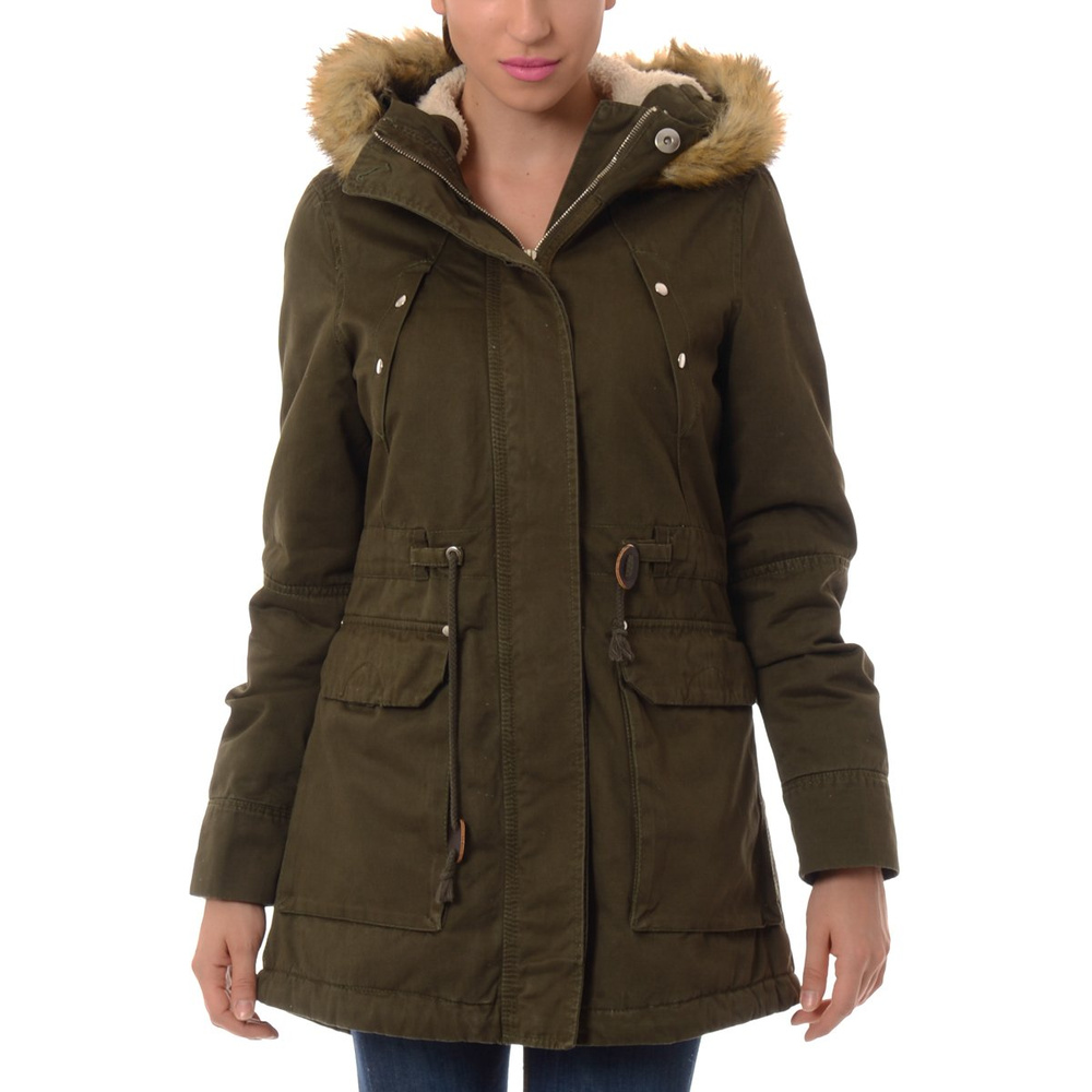 Damska Kurtka Parka Zimowa Futro Carla Zielona
