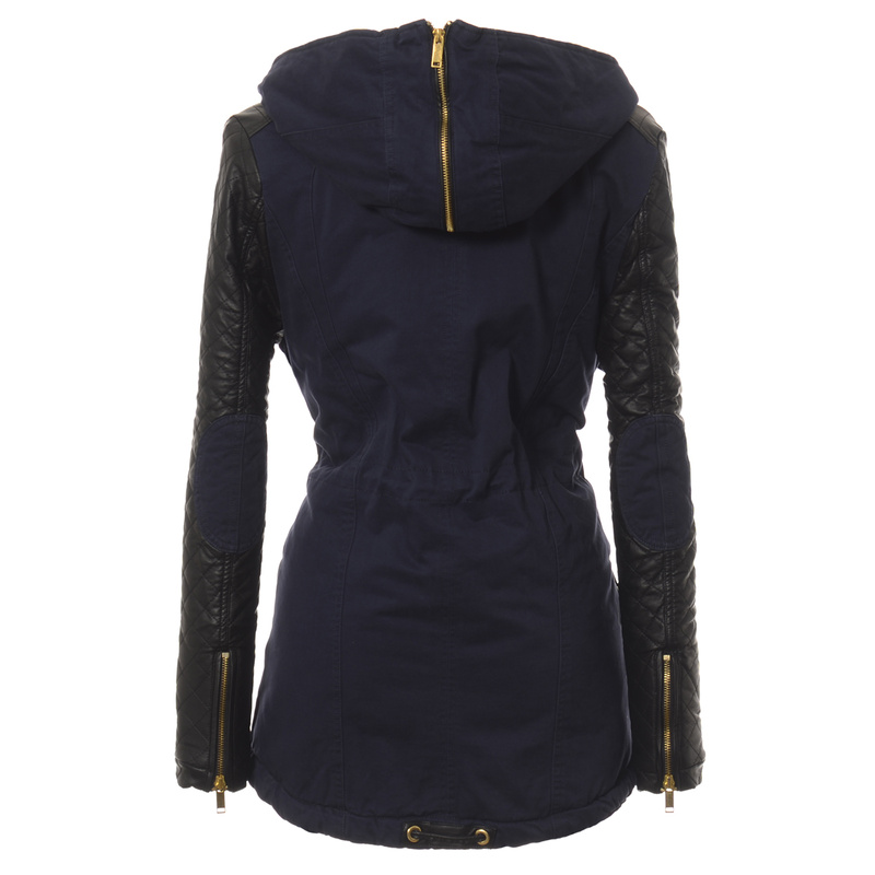 Damska Zimowa Parka Kurtka Granatowa