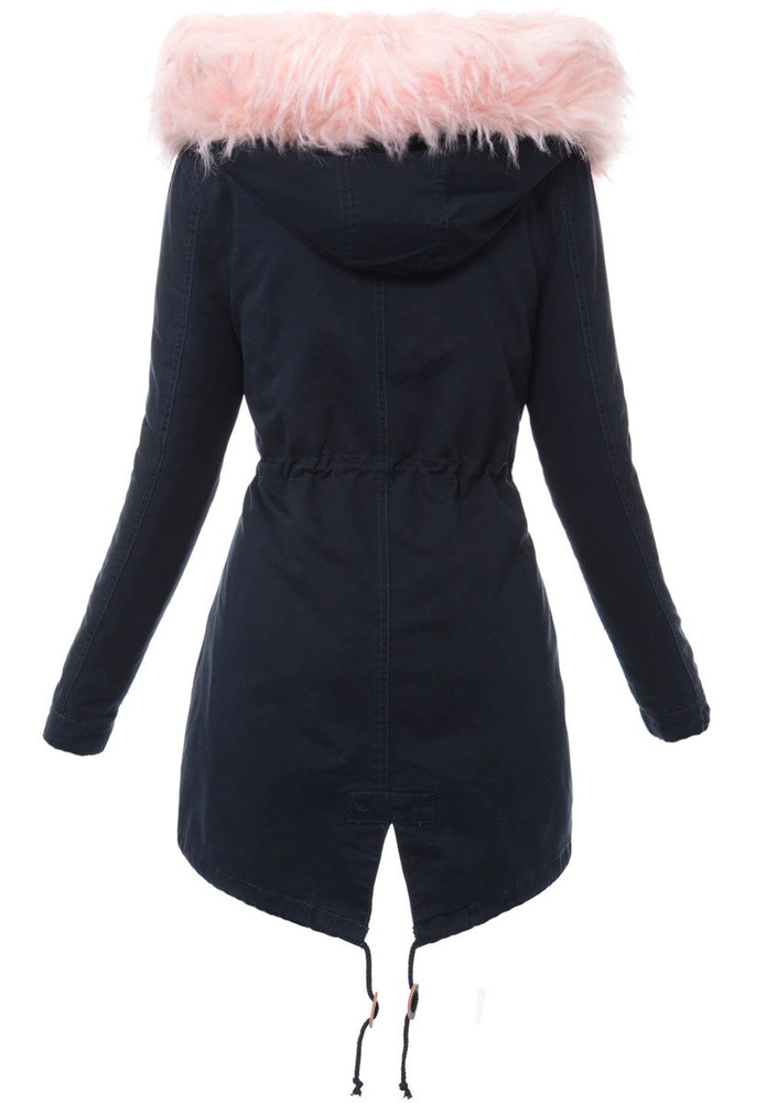Damska Kurtka Parka Zimowa 2w1 Granatowa Z Różowym Futerkiem