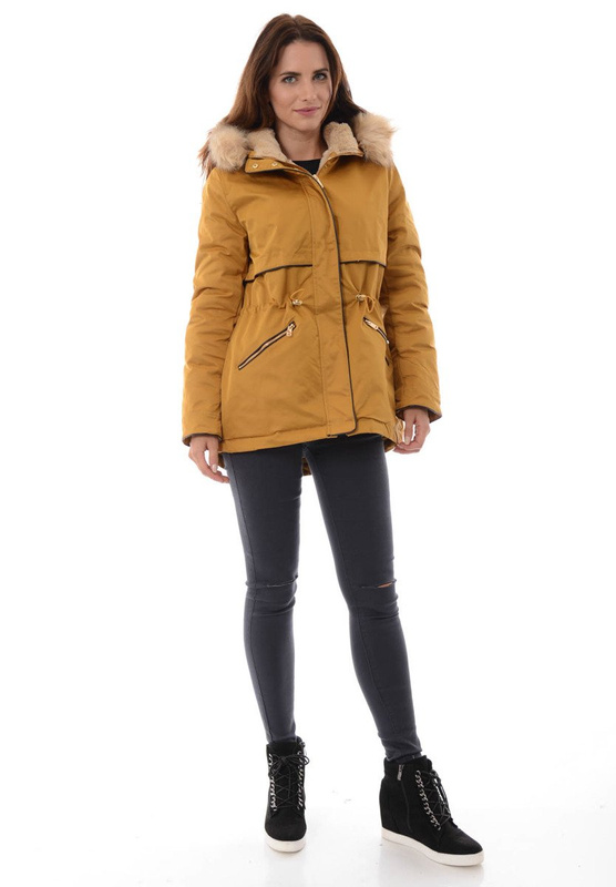 Damska Kurtka Parka Ortalionowa Zimowa Camel