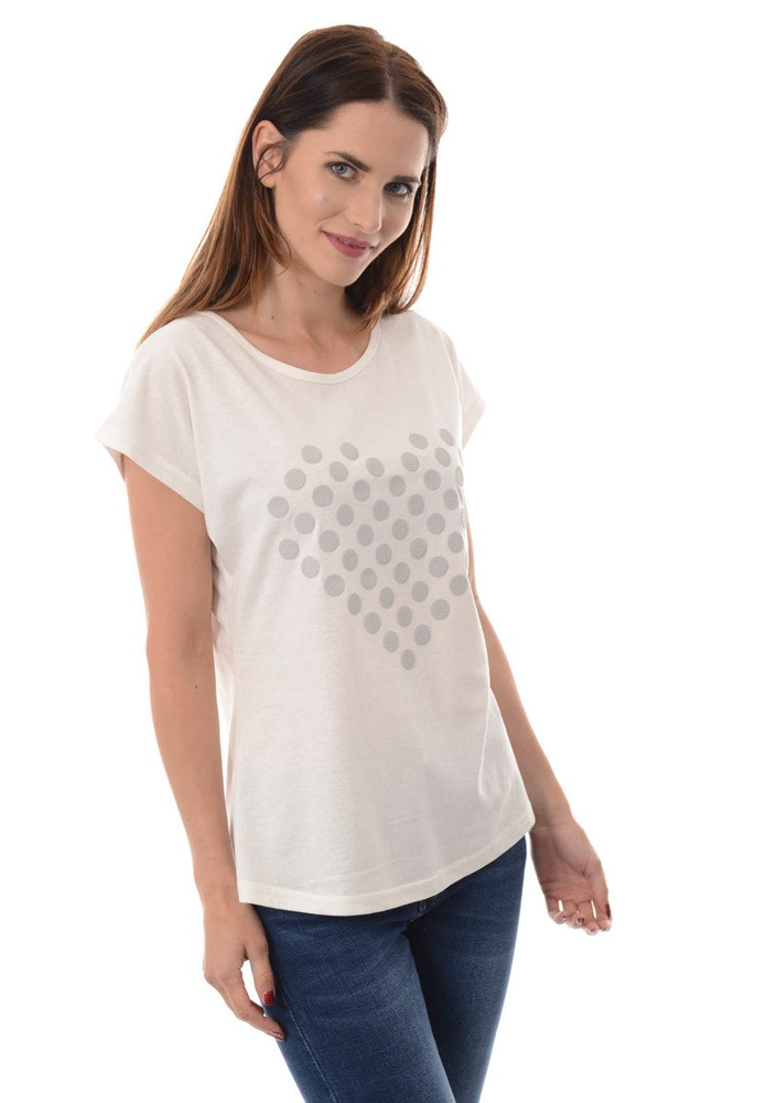 Damska Koszulka T-Shirt Krótki Rękaw Nadruk Serce Biała