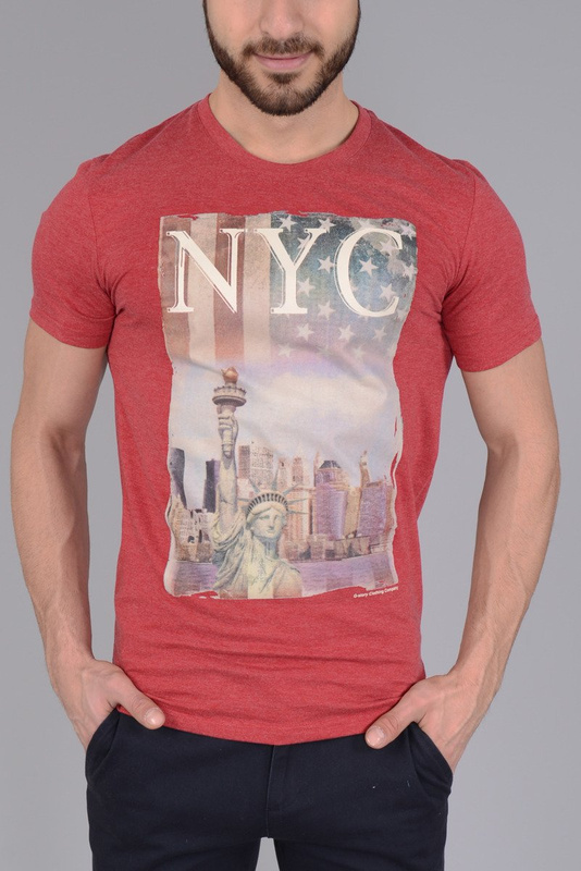 Męska Koszulka T-shirt Nadruk NYC Czerwona