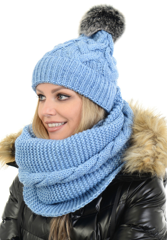 Komplet Damski Czapka z Kominem Niebieski