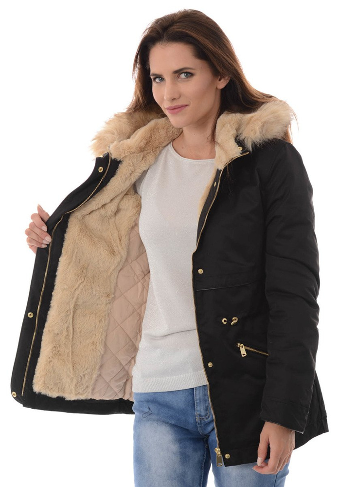 Damska Kurtka Parka Ortalionowa Zimowa Czarna