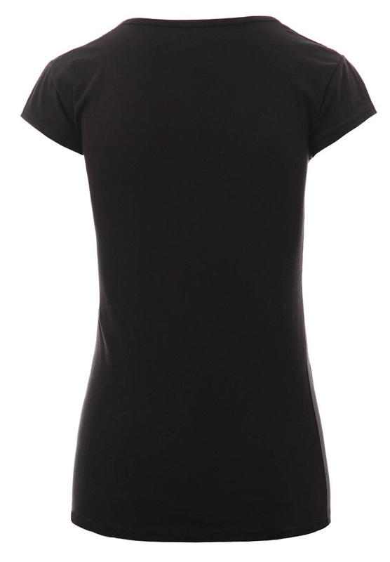 Damska Koszulka Krótki Rękaw Nadruk Kieszonka Czarna