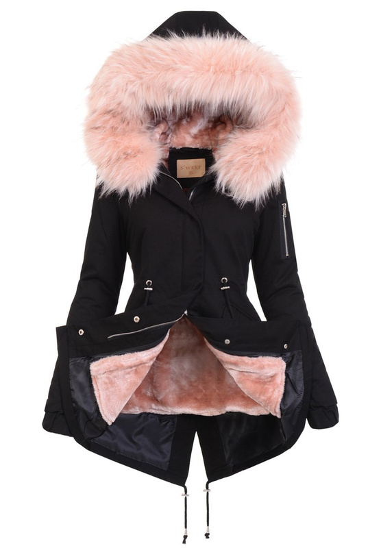 Damska Kurtka Parka 2w1 Emilia Czarna z Różowym Futerkiem
