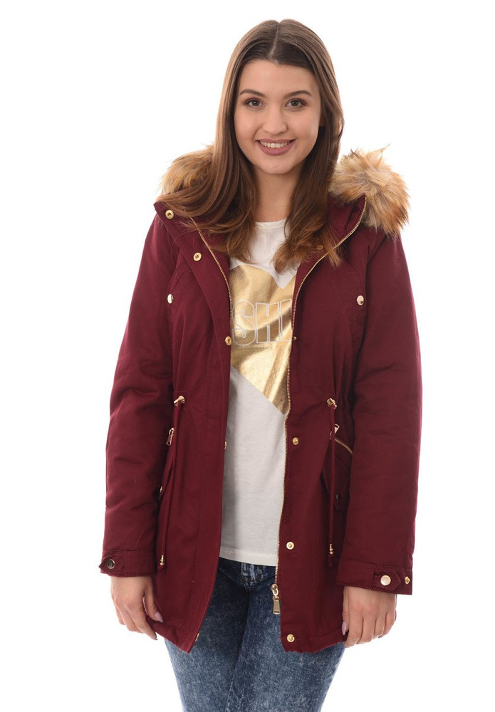 Damska Bawełniana Zimowa Kurtka Parka Flawia Bordowa