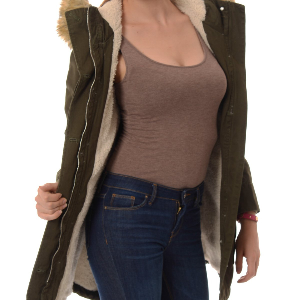 Damska Kurtka Parka Zimowa Futro Carla Zielona