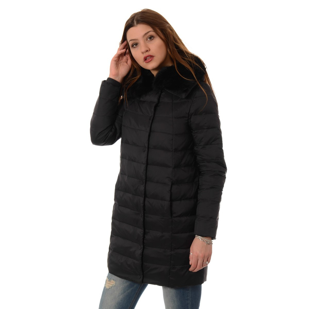 Puchowa Damska Zimowa Kurtka Naturalne Futro Sonia Czarna