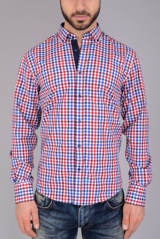 Męska Elegancka Koszula Wizytowa W Drobną Kratkę