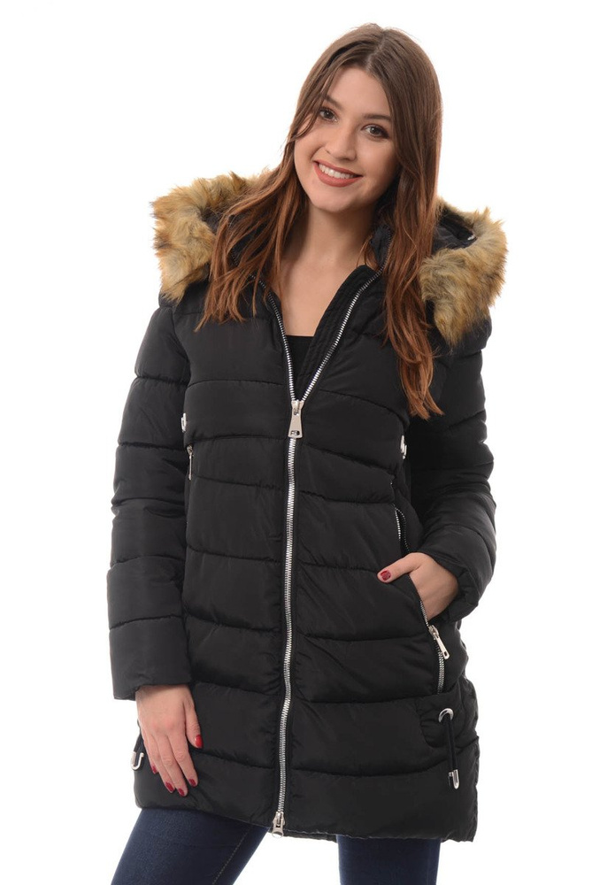 Damska Długa Zimowa Kurtka Ortalionowa Sara Czarna