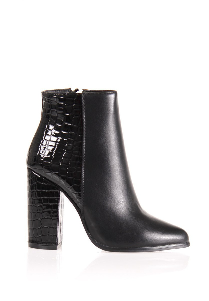 Botki Na Obcasie Skóra Węża Czarne