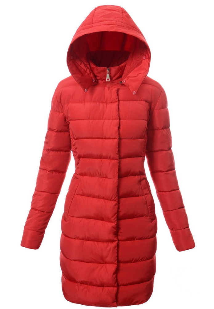 Damska Długa Zimowa Ortalionowa Kurtka Czerwona