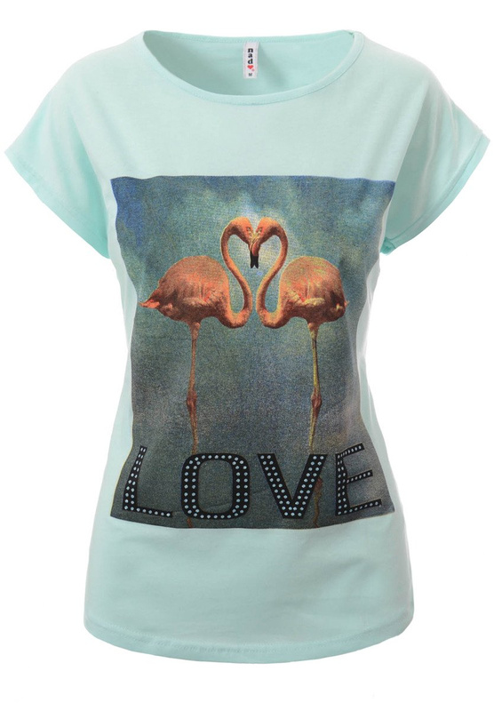 Damska Koszulka Krótki Rękaw T-Shirt Nadruk Love Zielona