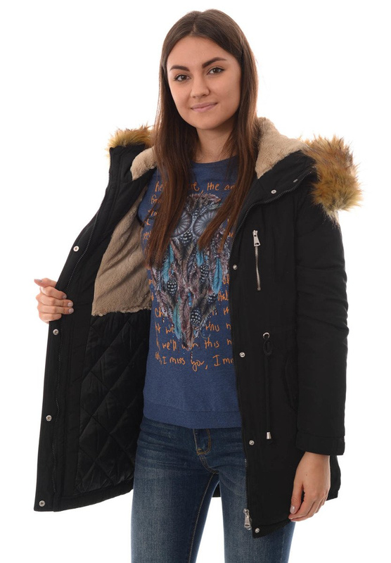 Damska Kurtka Parka Ortalionowa Zimowa Czarna