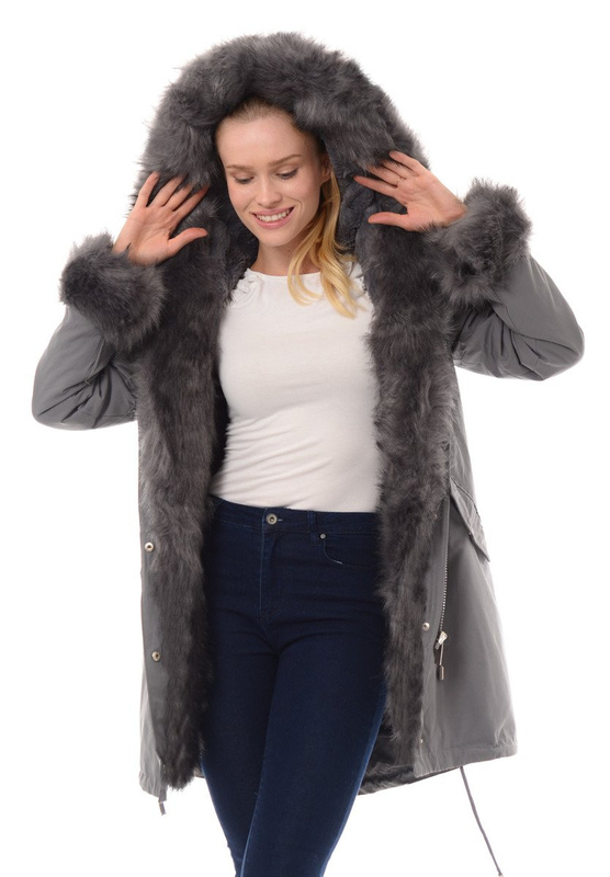 Kurtka Parka 2w1 Aida Szara Z Szarym Futerkiem