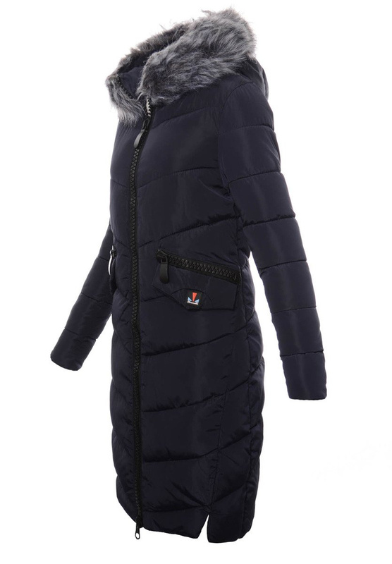 Damska Długa Zimowa Kurtka Ortalionowa Pola Granatowa