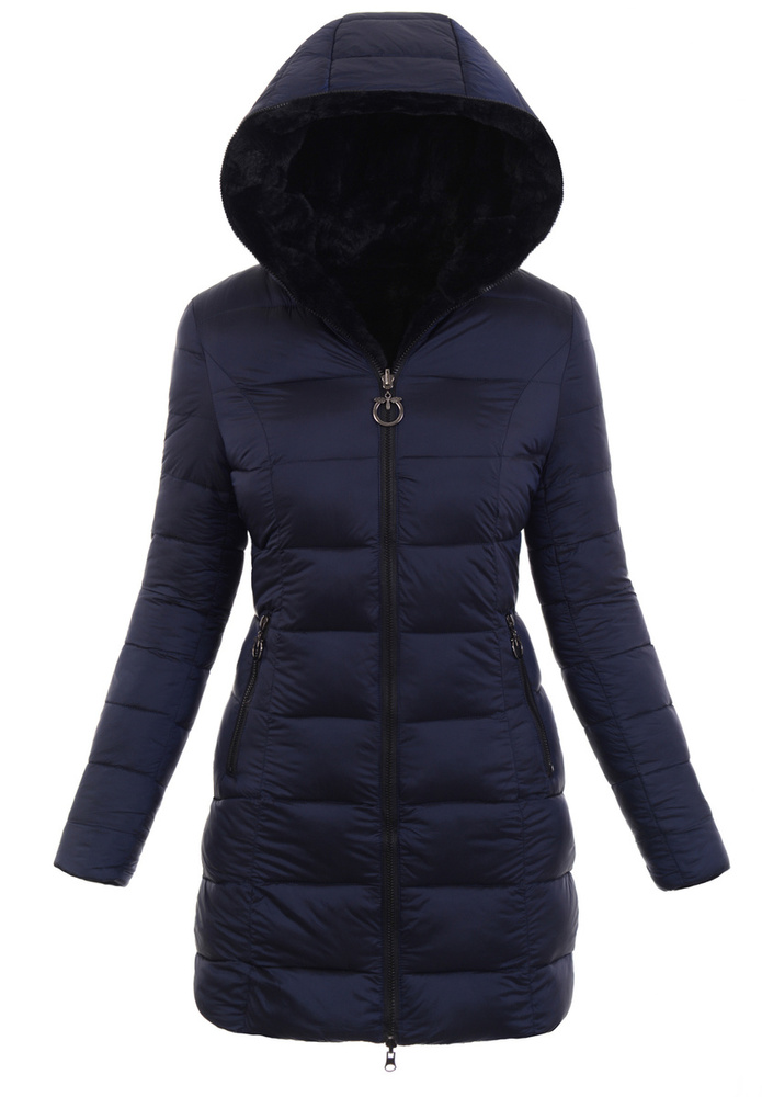 Damska Kurtka Ortalionowa Agnieszka Granatowa z Czarnym Futerkiem