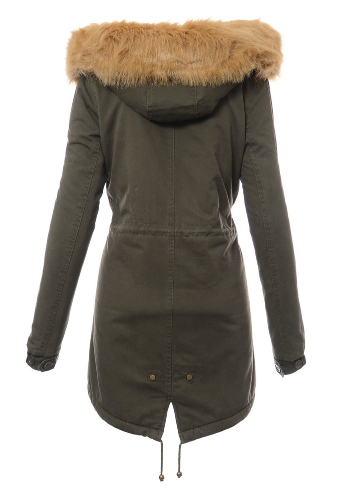 Piękna Damska Kurtka Parka Iwet Zielona ze Złotym Futerkiem