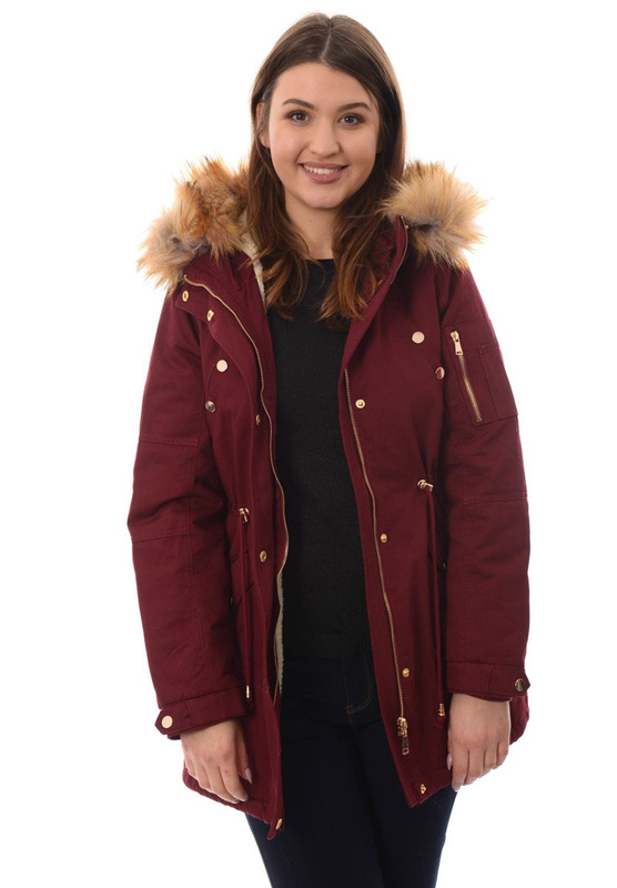 Damska Bawełniana Zimowa Kurtka Parka Bordowa