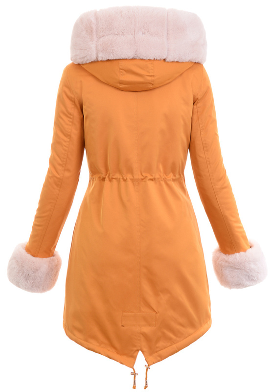 Damska Kurtka Parka Zimowa Wanessa Camel Z Futerkiem Ecru