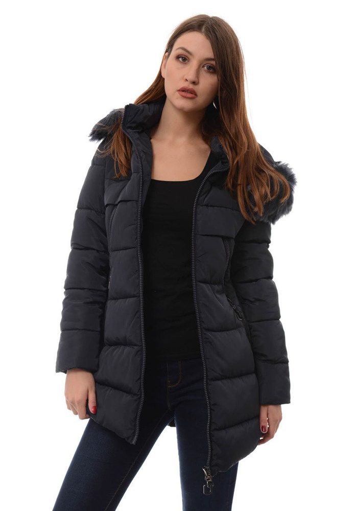 Damska Długa Zimowa Kurtka Ortalionowa Elena Granatowa