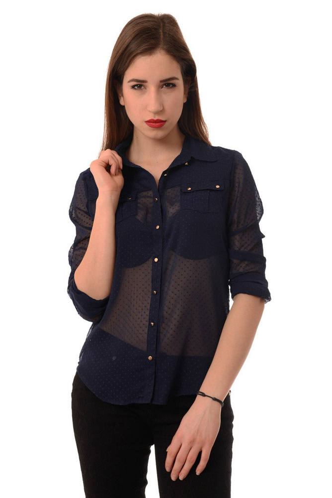 Koszula Damska Siateczka Groszki Granatowa