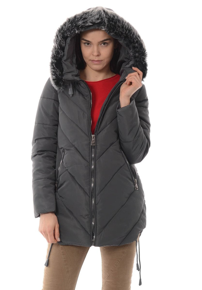 Damska Zimowa Kurtka Ortalionowa Lucyna Ciemno Szara