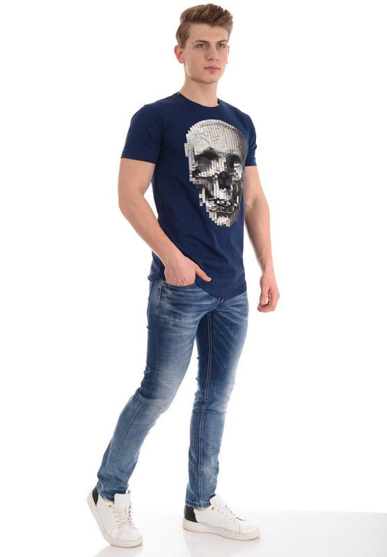 Męska Koszulka T-Shirt Nadruk Granatowa