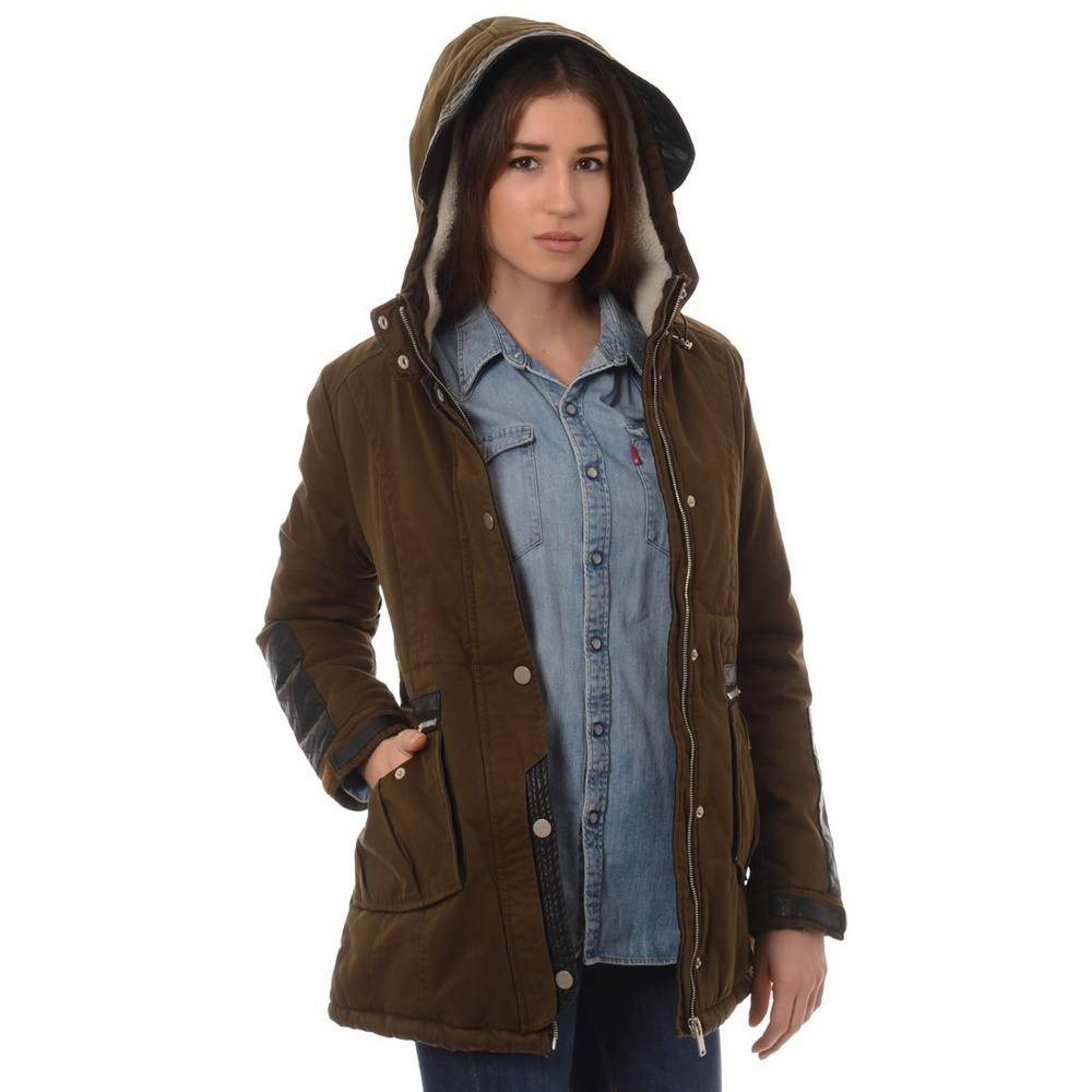 Damska Zimowa Parka Kurtka Oliwkowa Zieleń