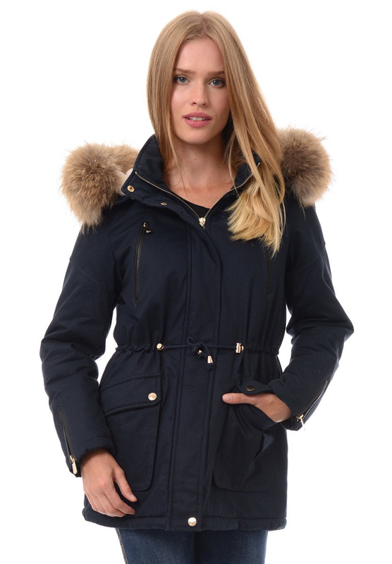 Kurtka Parka Julita Naturalne Futerko Jenot Granatowa