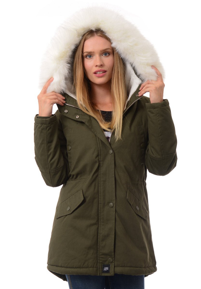 Kurtka Parka Jula Zielona Z Białym Futrem