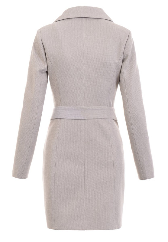 Dzianinowy Beżowy Płaszcz W Kartę Wiosenno - Jesienny Bogumiła