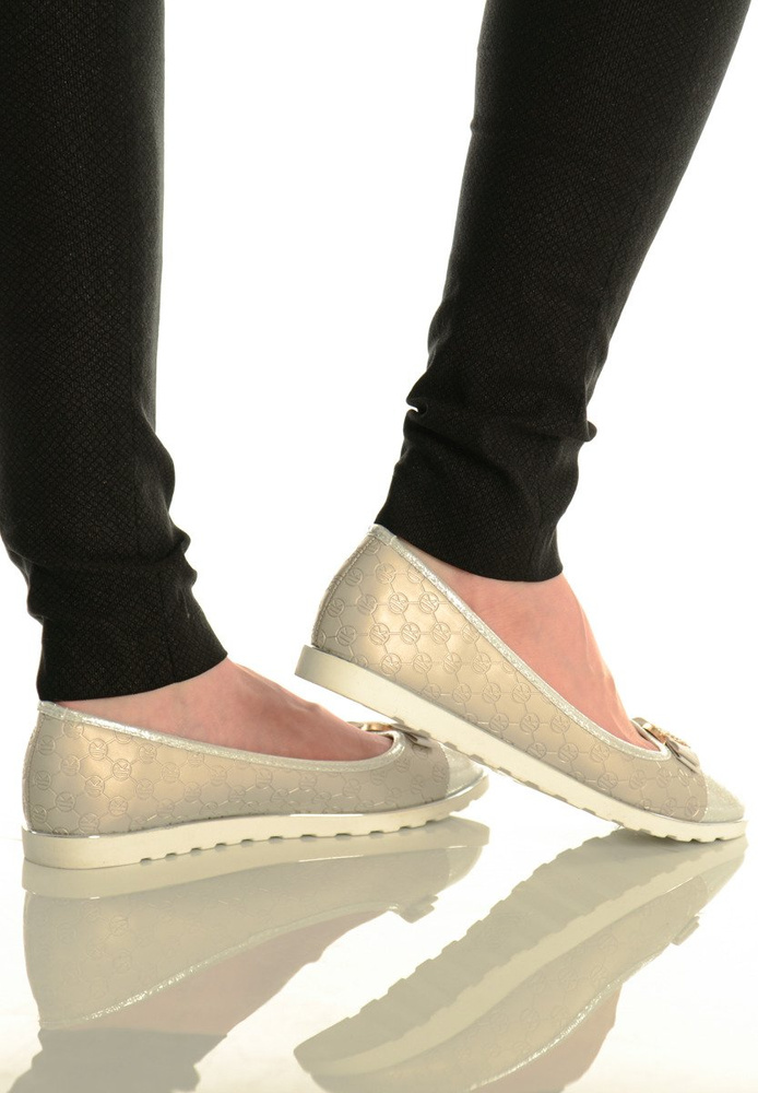 Damskie Buty Baleriny z Kokardką Niki Srebrne