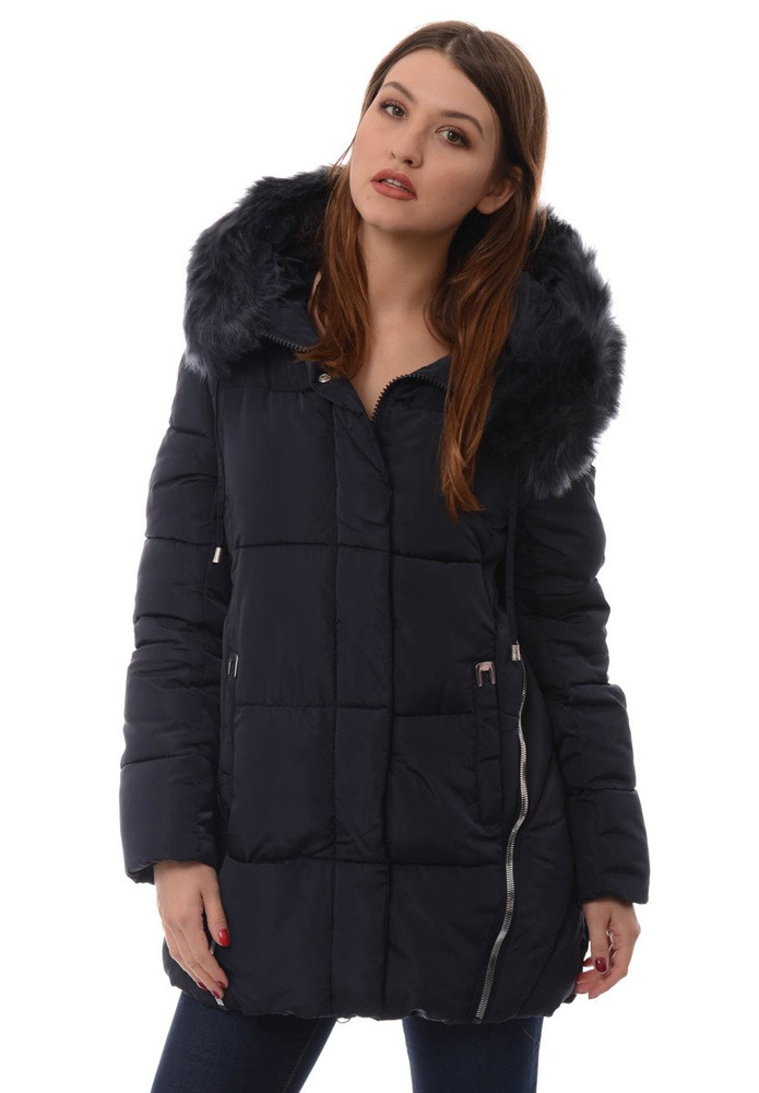 Damska Długa Zimowa Kurtka Ortalionowa Granatowa