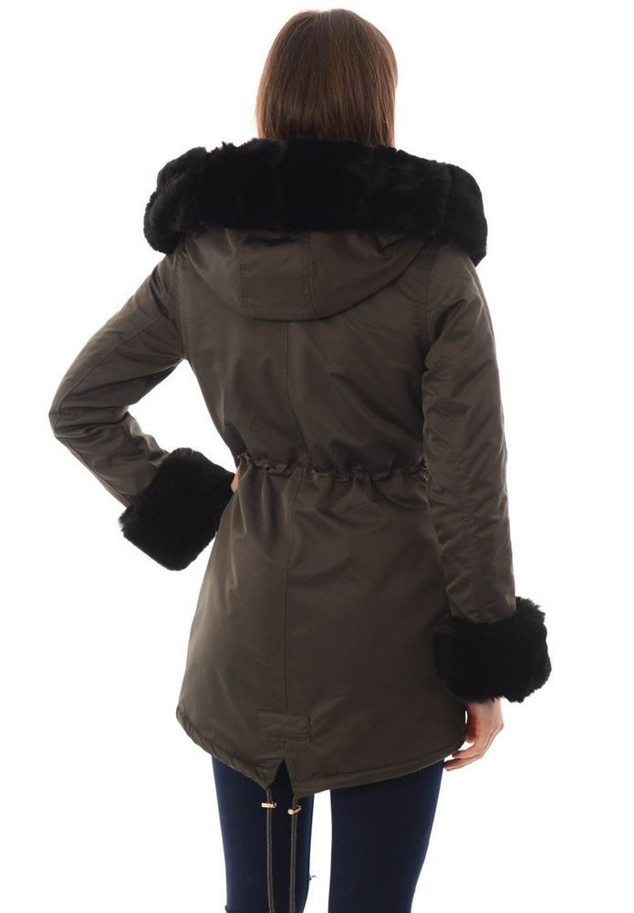 Kurtka Patrycja Zielona Z Czarnym Futerkiem