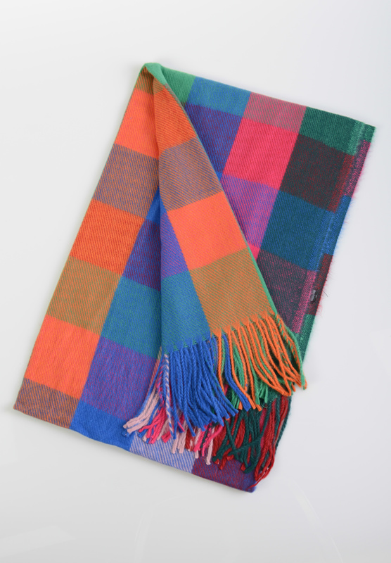 Szal Damski Fioletowy W Kratę