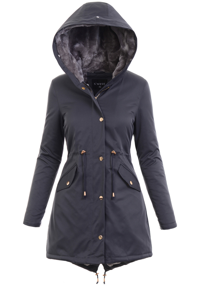 Damska Kurtka Parka Zimowa Wanessa Grafitowa Z Szarym Futerkiem