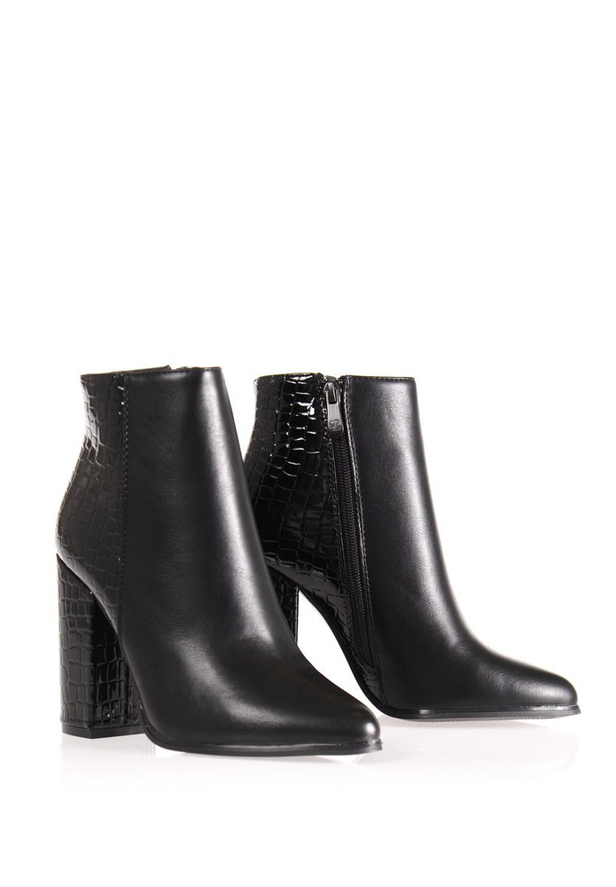 Botki Na Obcasie Skóra Węża Czarne