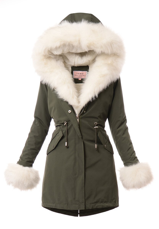 Kurtka Parka 2w1 Zielona Z Białym Futerkiem