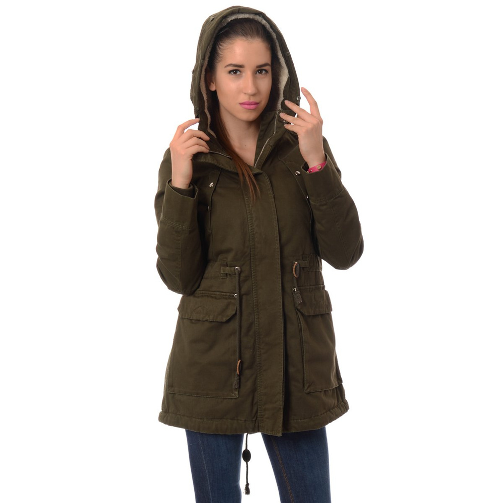 Damska Kurtka Parka Zimowa Futro Carla Zielona