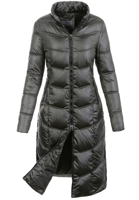 Damska Długa Kurtka Pikowana Stella Khaki