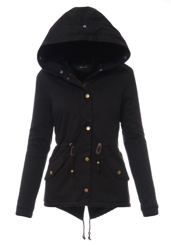 Piękna Damska Kurtka Parka Lora Czarna z Czanym Futerkiem