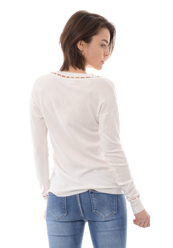 Damska Bluzka Sweterek Perełki Biały
