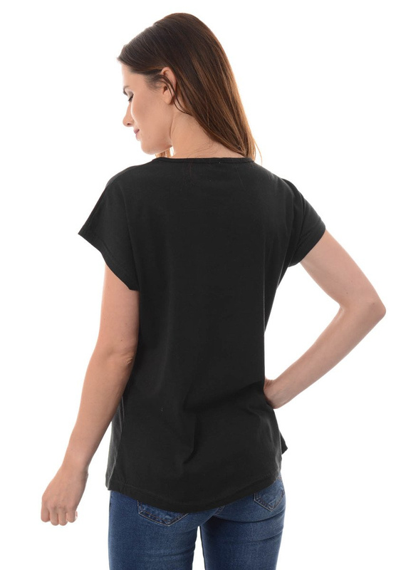 Damska Koszulka Krótki Rękaw Nadruk Zegar Czarna