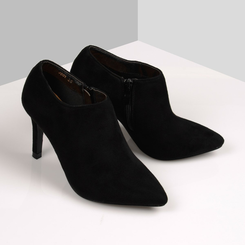 Botki Na Obcasie Szpic Gładkie Czarne