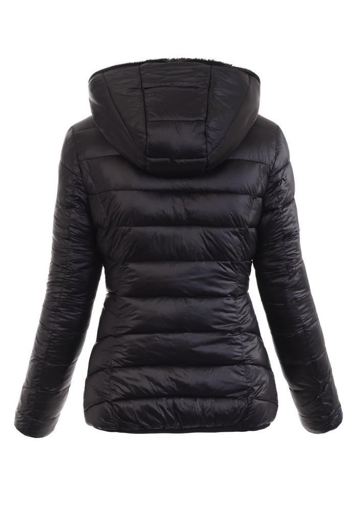 Damska Kurtka Ortalionowa Alina Czarna z Czarnym Futerkiem